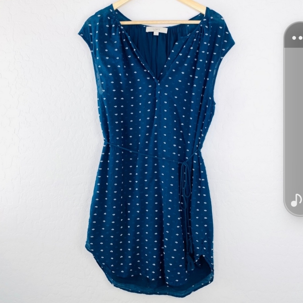 Loft blue and white tie waist boho dress Large